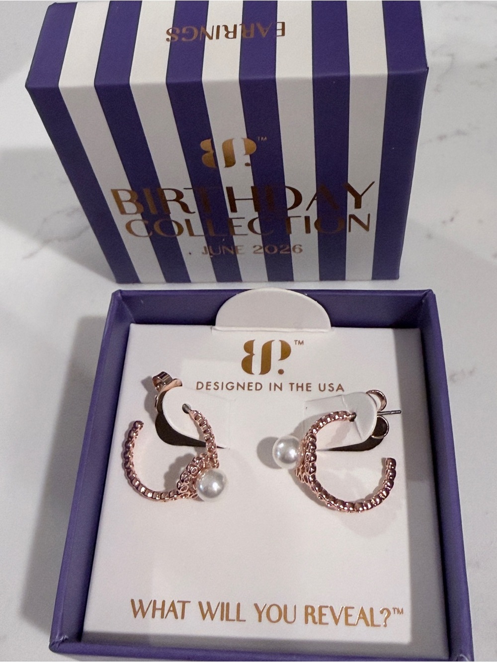 JUNE Birthday Collection Rose Gold Pearl Hoop Earrings - BP